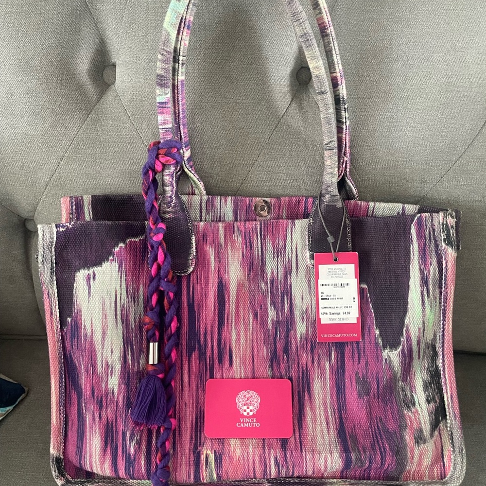 Vince Camuto Pink and Purple Artistic Tote Bag